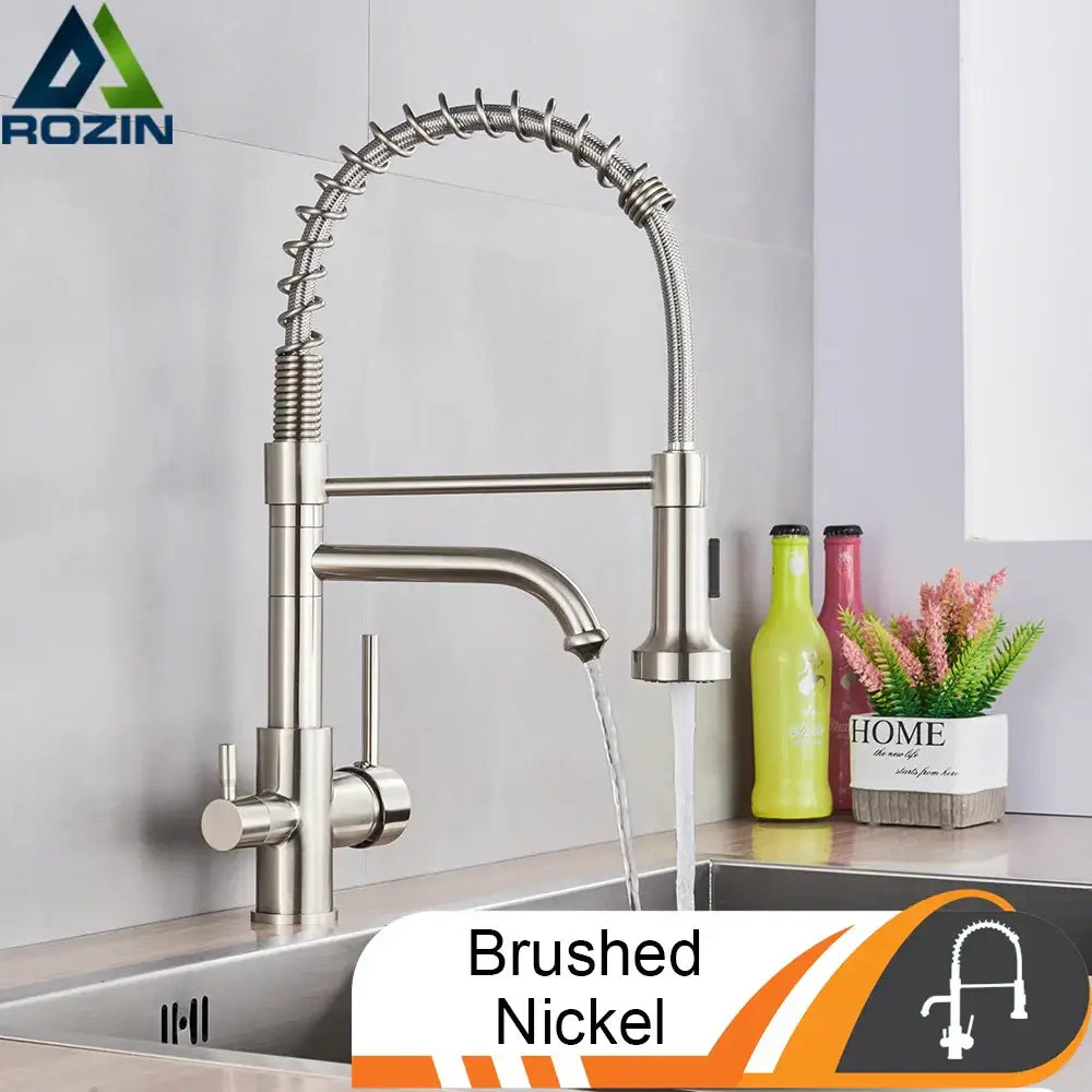 Brushed nickel kitchen faucet with pull down sprayer and flexible coiled gooseneck spring hose decorbites brushed nickel