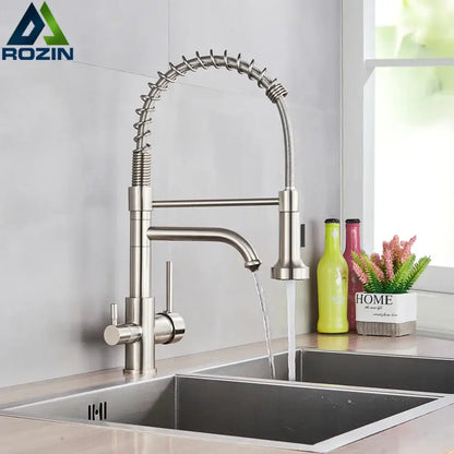 Brushed nickel kitchen faucet with pull down sprayer and flexible coiled spring hose by decorbites