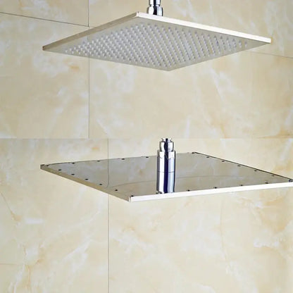 Square chrome finished rain shower head with grid nozzles and matching plate for decorbites brushed nickel led fixture
