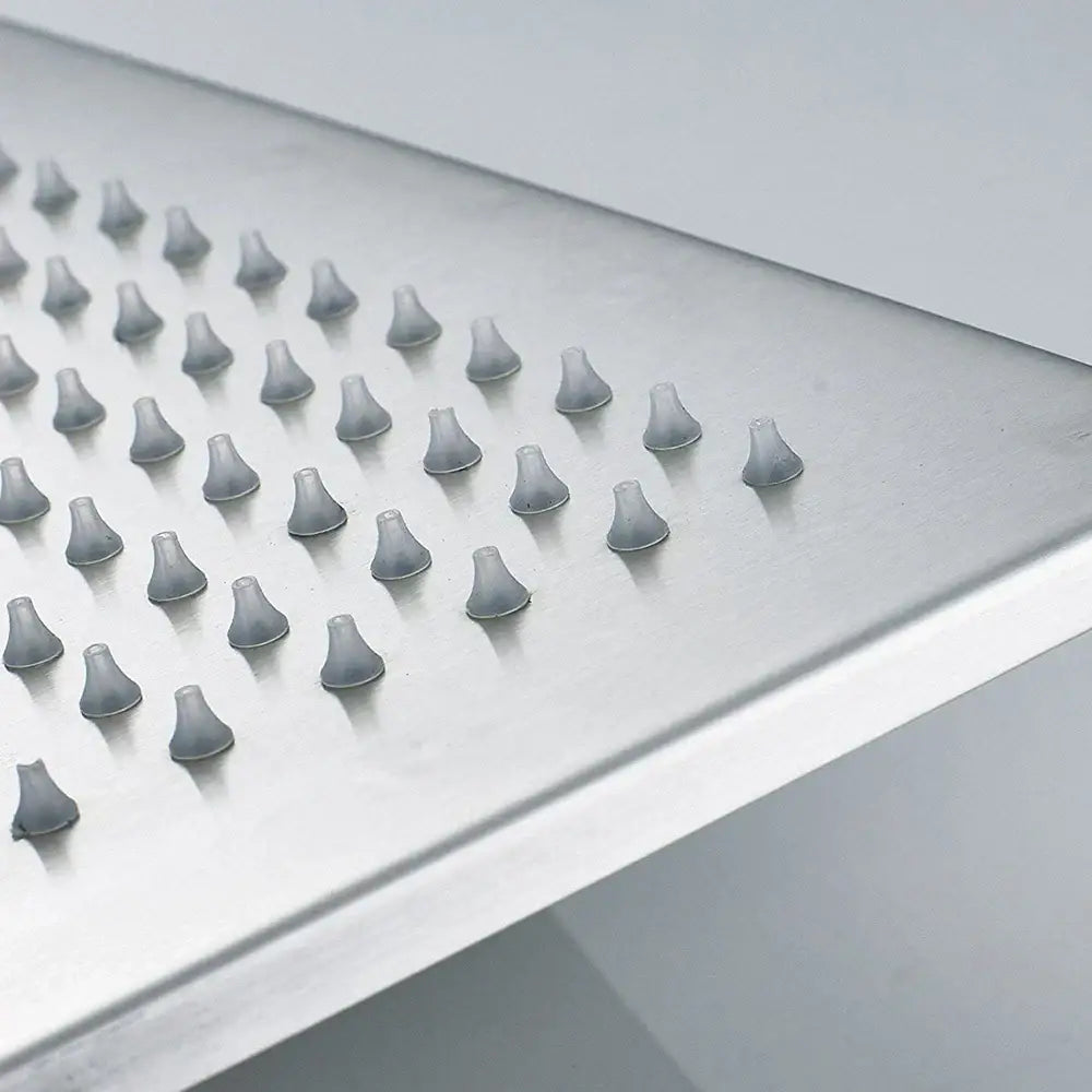 Silver stainless steel shower head with evenly spaced conical rubber nozzles decorbites brushed nickel led design