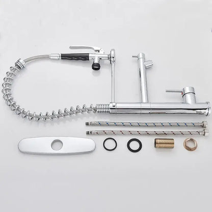 Brushed nickel spring kitchen faucet with chrome finish pull-down spray head and flexible coiled hose by decorbites