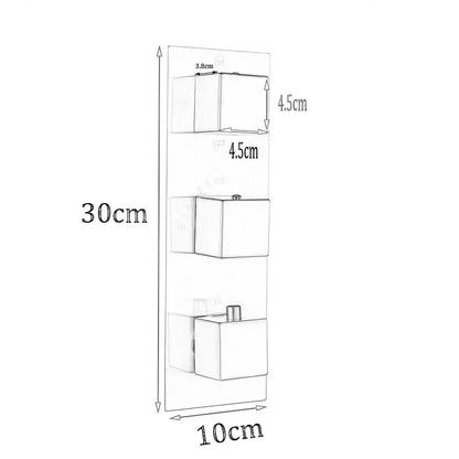 Minimalist white wall-mounted storage unit with three vertical cubbies along a 10cm base for compact thermostatic mixer valve organization