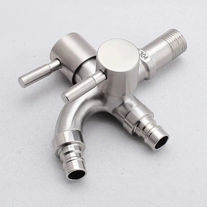 Brushed stainless steel dual spout washing machine faucet with triple-handle 304 polished stainless steel finish