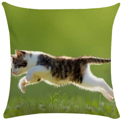 Square throw pillow bubble black cats white cushion cover with tabby kitten print on green grassy background decorbites bubble black
