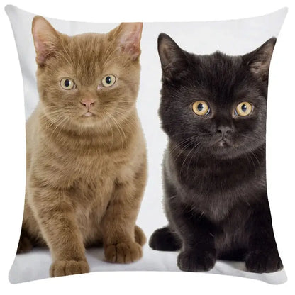 Square throw pillow with printed image of a ginger kitten and black cats for decorbites bubble black living room decor