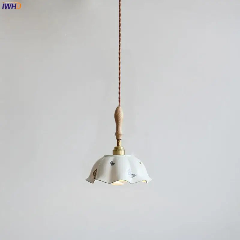 White fluted decorbites butterfly ceramic led pendant lamp with gold butterfly motifs for bedroom lighting decor