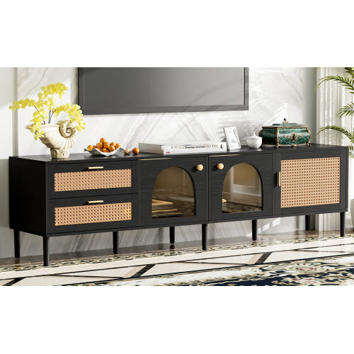 Black Rattan Media Console