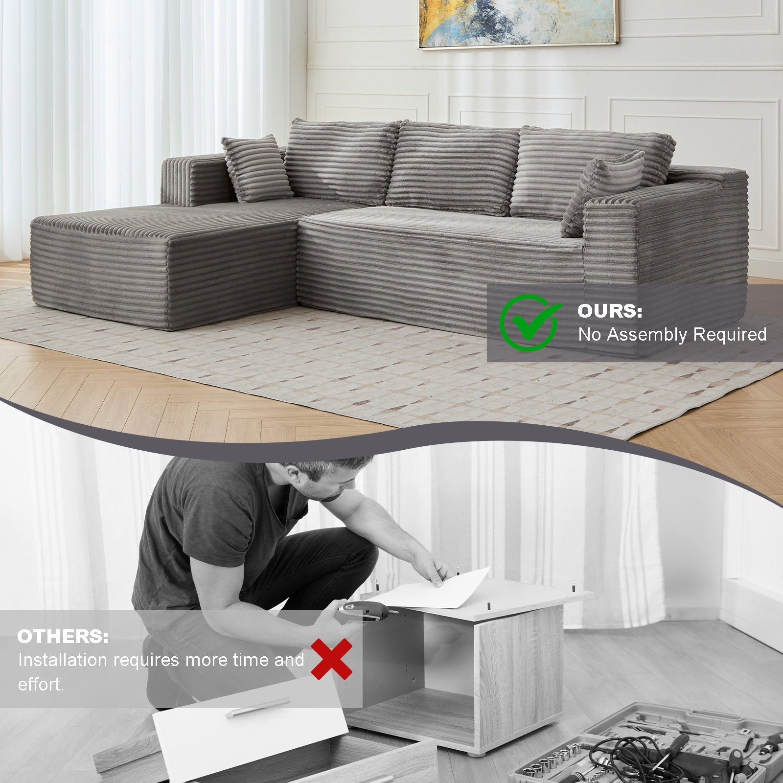 Corduroy L-Shaped Sofa Bed