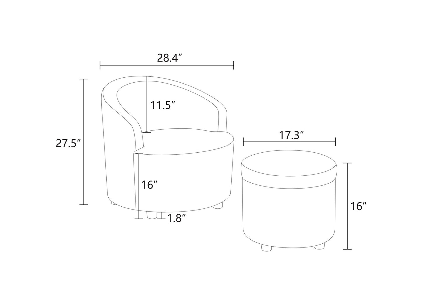 Sofa Stool Set With Storage Function, Grey-White Breathable Sackcloth
