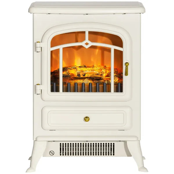 22" Electric Fireplace Heater, Freestanding Fire Place Stove With Realistic LED Flames And Logs, And Overheating Protection, 750W/1500W, Beige