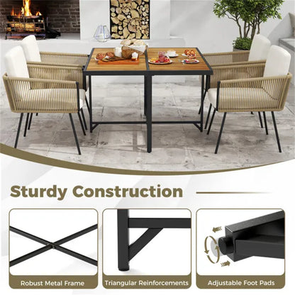 43.5" Square Acacia Wood Outdoor Table - Metal X-Frame, 4-Seater, Natural+Black, 180lbs Capacity