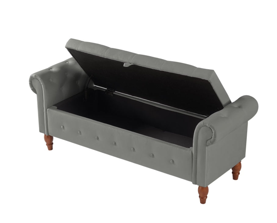 Grey Velvet Storage Ottoman