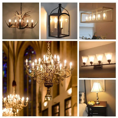 Antler-shaped chandelier with dark natural finish featuring multiple candle-style decorbites c35 led dimmable bulbs