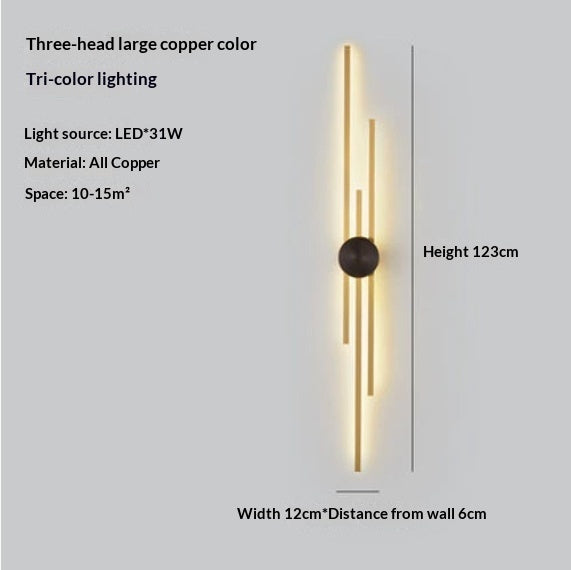 Full Copper Wall Lamp Nordic Light Luxury Long Living Room Corridor Wall Lamp