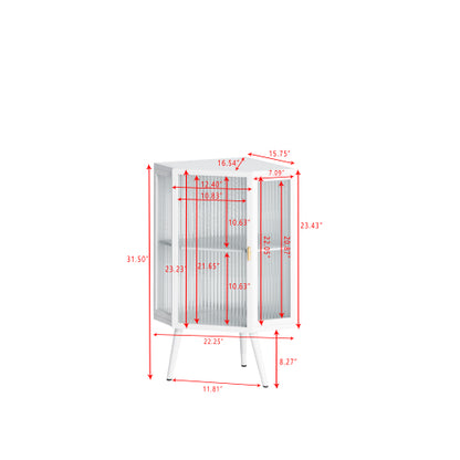 Floor Conical Cabinet With Tempered Glass Door And Storage Shelves, Suitable For Bathroom, Living Room, Bedroom