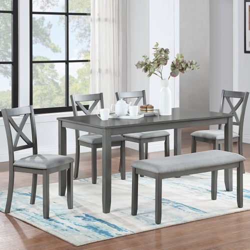 Wooden Dining Set 6 Piece Rectangular Kitchen Living Room
