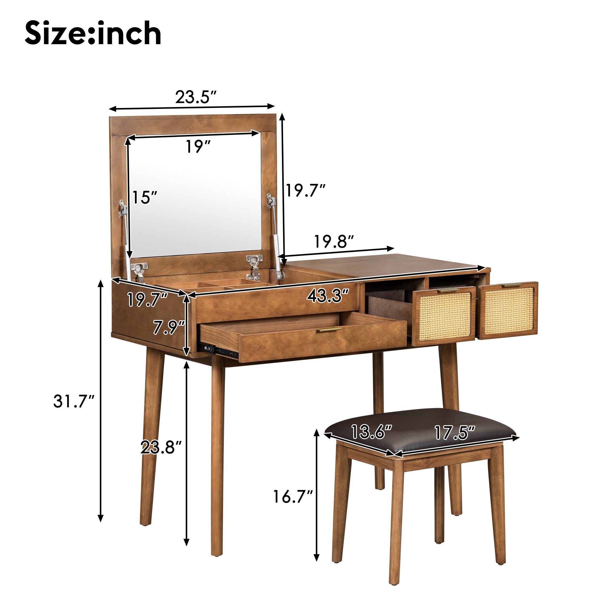 Wood Makeup Vanity Set Flip-top Mirror Dressing Table