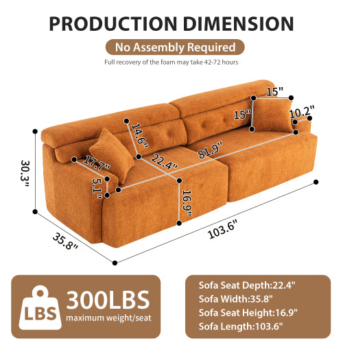 Orange Chenille 4-Seater Sofa