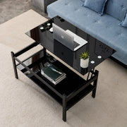 Black Glass Lift Top Table Two-Layer Storage