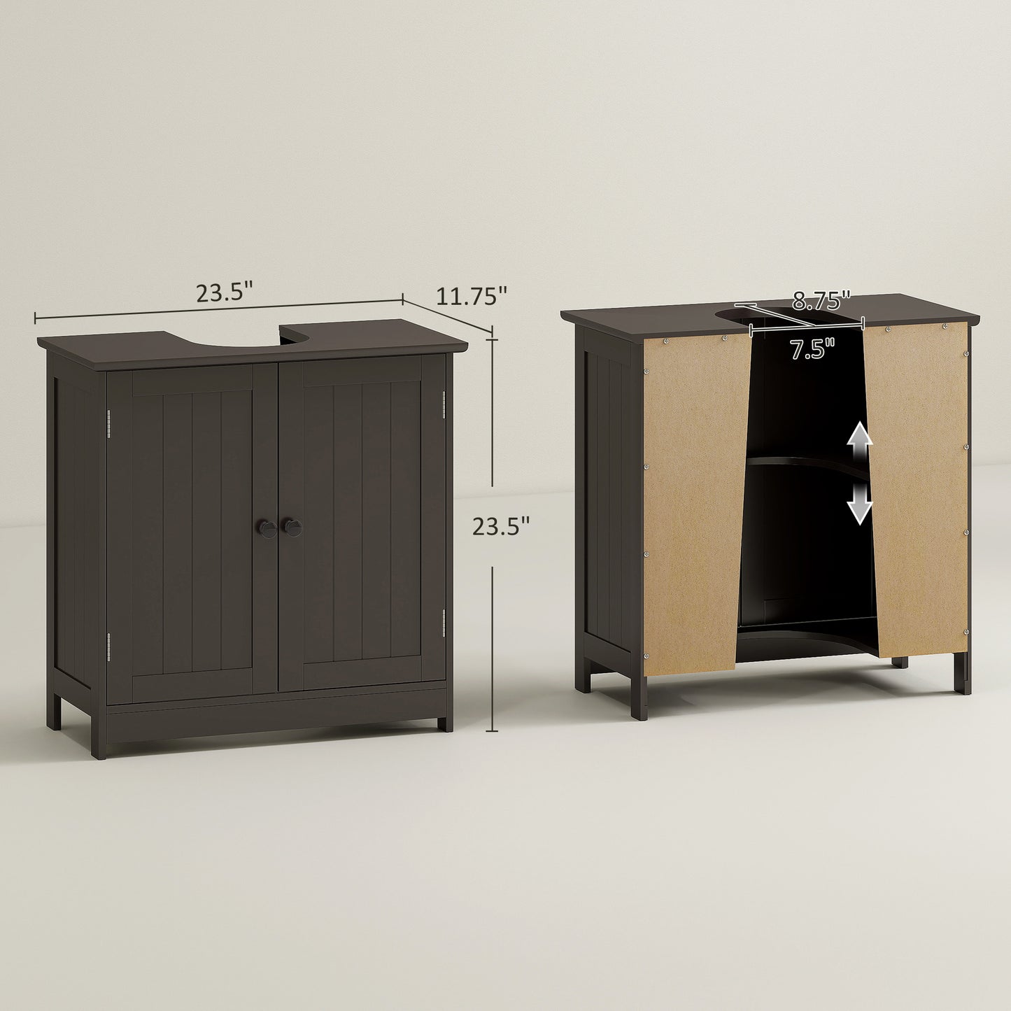Bathroom Vanity Cabinet, Under Sink Bathroom Cabinet with 2 Doors and Adjustable Shelf, Coffee