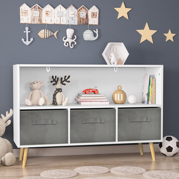 Children's Bookcase With Foldable Fabric Drawers, Children's Book Display, Toy Storage