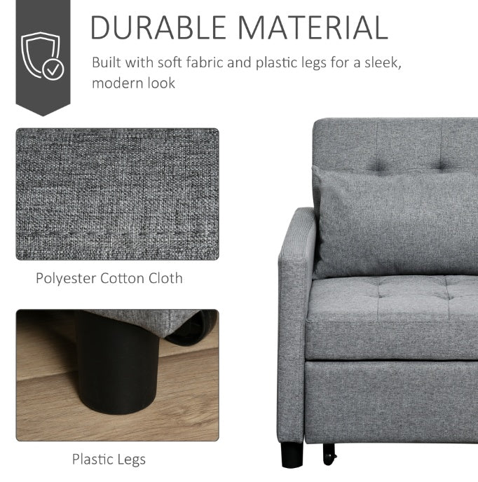 Convertible Chair Bed Grey Sofa Bed Multi-Functional Sleeper Ottoman Recliner Adjustable Backrest