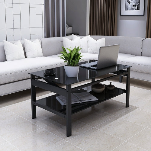 Black Glass Lift Top Table Two-Layer Storage