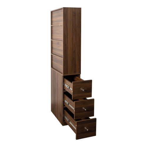 70.87 H Display Storage Cabinet , 4-Tier Shelf, 3 Side Drawers , Modern Wooden Tall Bookshelf Bookcase For Living Room Home Office