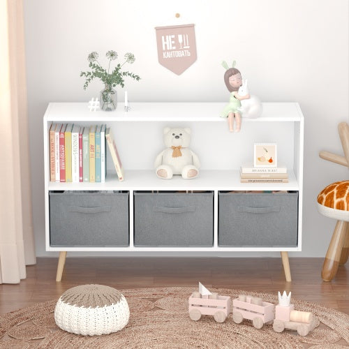 Fiberboard Children's Bookshelf With Foldable Fabric Drawers
