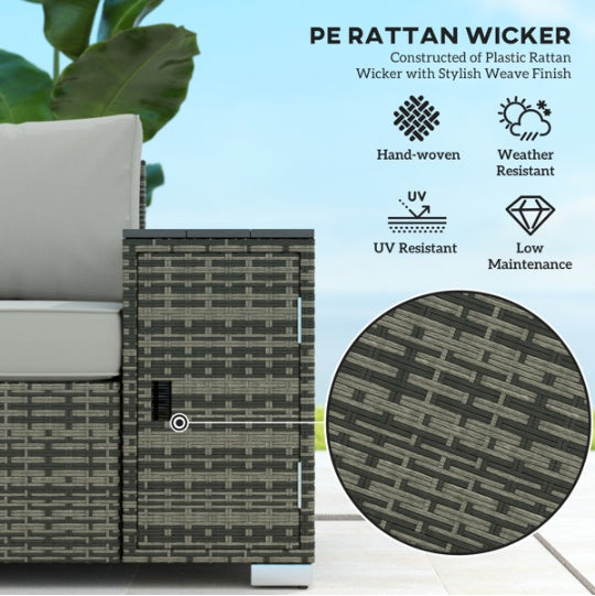 Grey Woven Outdoor Sofa Hidden Storage Armrests