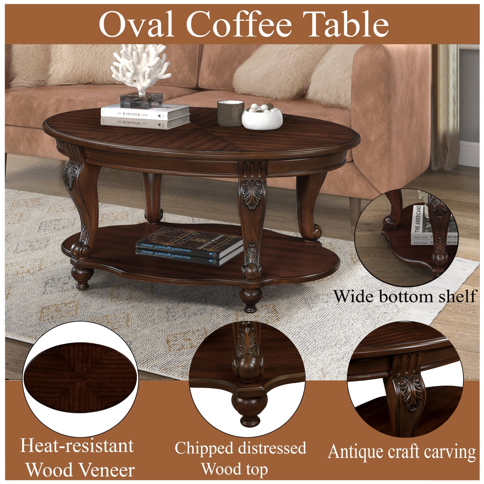 Wood Coffee Table Two-Tier Living Room