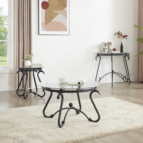 Black Glass Coffee Table Set