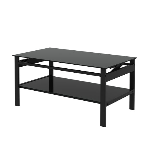 Black Glass Lift Top Table Two-Layer Storage