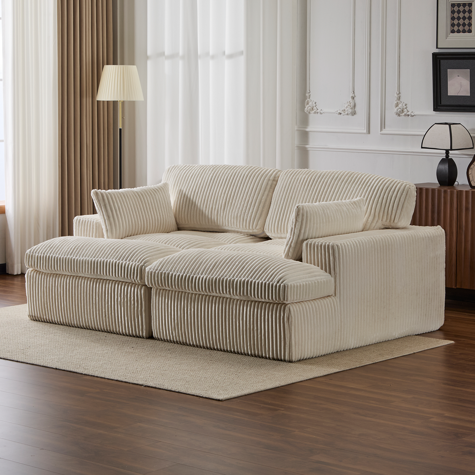 White Corduroy Chaise Lounge Roomy No-Setup