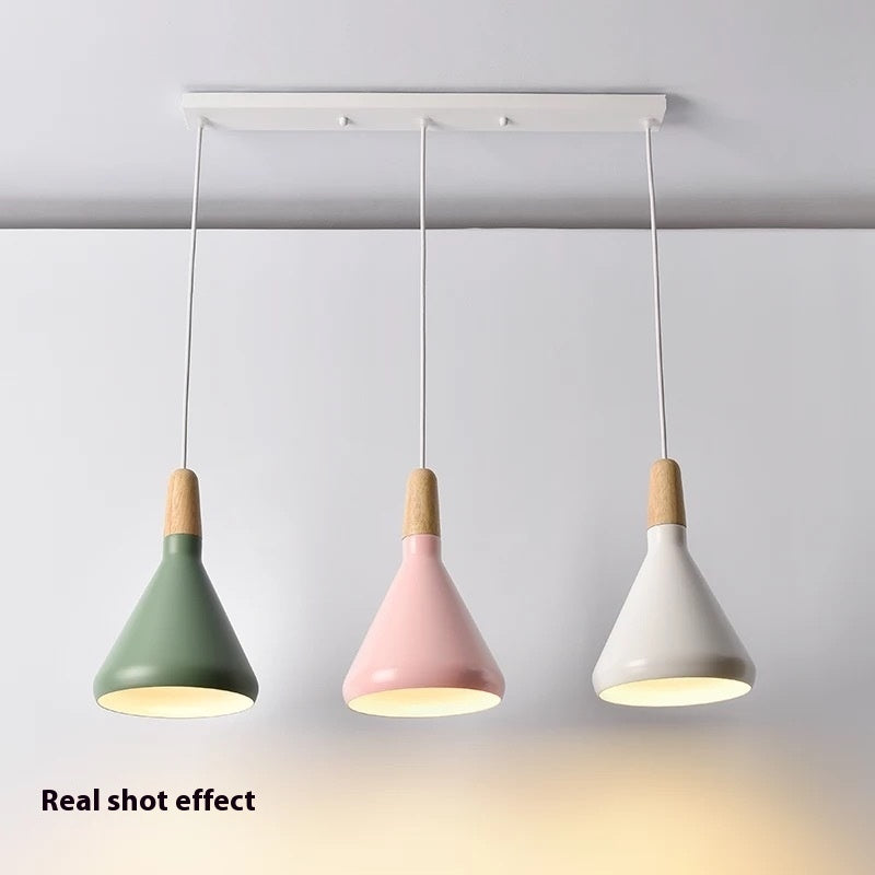 Nordic Denmark Modern Simple Warm Solid Wood Macaron Aluminum Chandelier