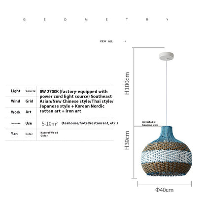 Vine Woven Living Room Pendant Lamp, Pastoral Southeast Asian Tea Room