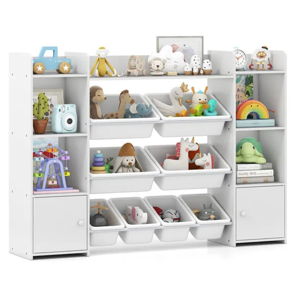 White Multi-Functional Kids Storage Shelf - Toy Organizer+Bookcase, 56"x12"x39", Anti-Toppling, 265lbs Capacity