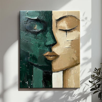 Hand-Painted Oil Painting Modern Art Picture Green And Beige Face Home Living Room Bedroom Bathroom Canvas Wall Art Decor