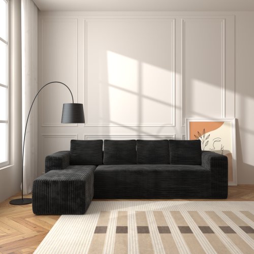 Black Corduroy Modular Sofa