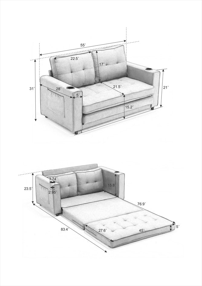 Modern Tufted Futon Sofa