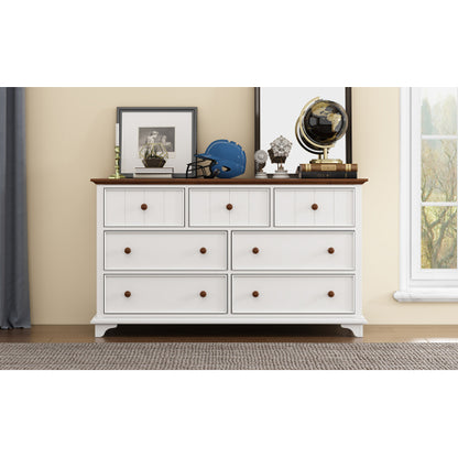 Wooden Captain Seven-Drawer Dresser For Bedroom, Living Room, Kids' Room, White Walnut
