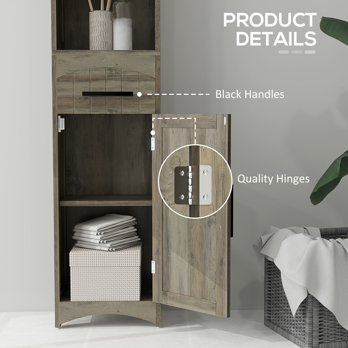 Farmhouse Tall Slim Bathroom Storage Cabinet with Recessed Drawer