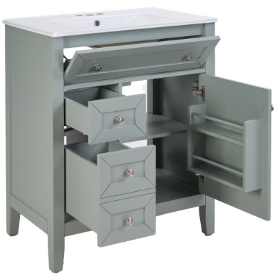 Solid Wood Bathroom Vanity With Ceramic Undermount Sink 12 Soft Close Drawer Slides, Flip Bin  Single Drawer  Storage Drawer, Adjustable Shelf, 70kg Load Capacity, Gray