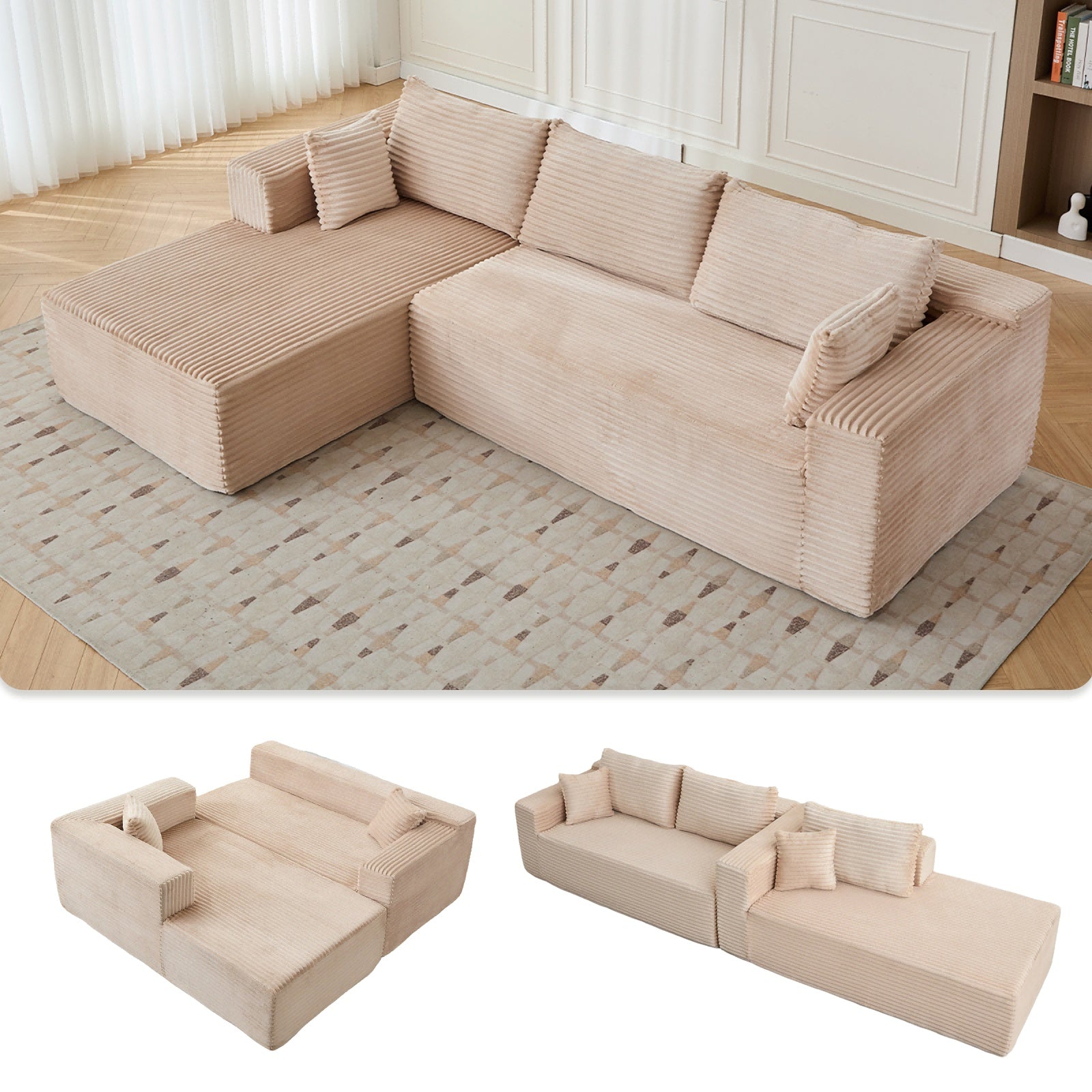Corduroy L-Shaped Lounger