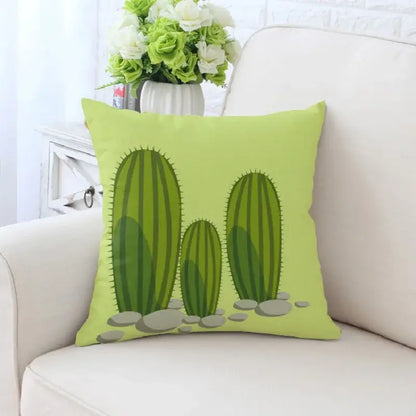 Lime green decorative pillowcase with decorbites cactus hand painting design featuring vertical stripes and spines