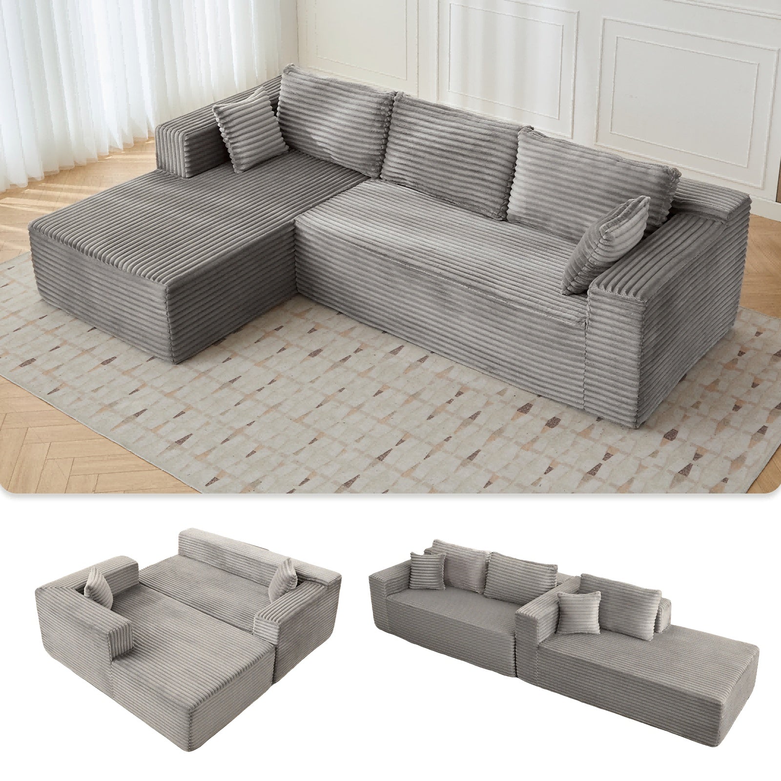 Corduroy L-Shaped Sofa Bed
