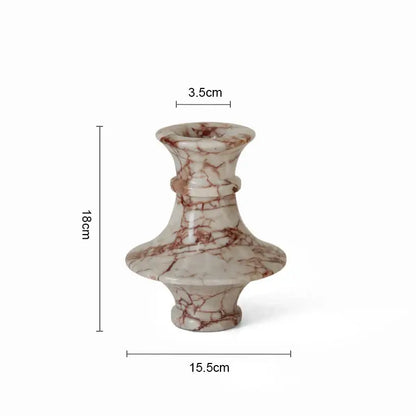 A sleek 18cm calacatta red marble vase with white base and reddish brown veining for living room decorbites decor