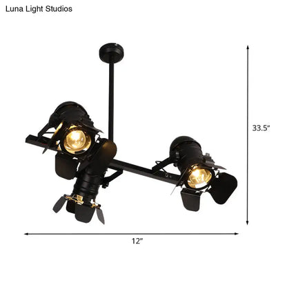 DecorBites™ art deco black finish metallic island lighting featuring two vintage spotlight fixtures with adjustable arms