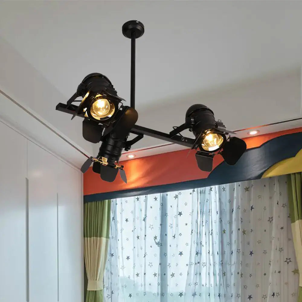 DecorBites™ art deco black finish 3-light metallic island lighting with vintage film projector design for dining tables
