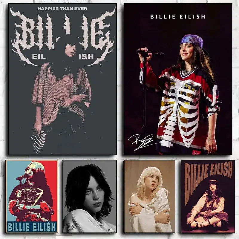 Decorbites™ singer b-billies canvas art print featuring billie eilish in red and black jersey for home decor